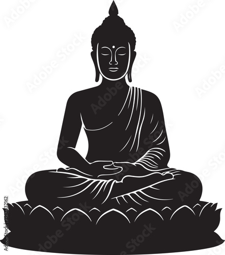 white background Buddha meditation black silhouette vector