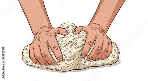 Hands Kneading Dough Illustration.