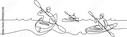 people kayak canoe boat summer activity sport lifestyle one line art design vector. one line Icon drawing