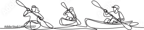 people kayak canoe boat summer activity sport lifestyle one line art design vector. one line Icon drawing
