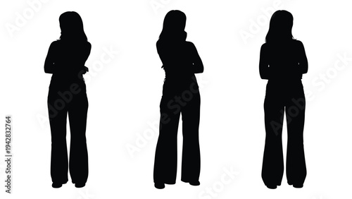 Three silhouetted women standing with arms crossed facing forward high quality