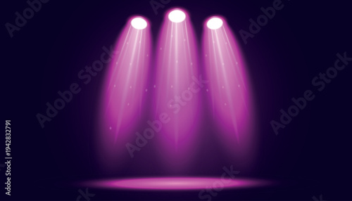 Purple Pink Stage Spotlights Beams on Dark Background