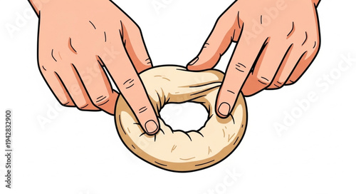 Hands Holding a Bagel Illustration.