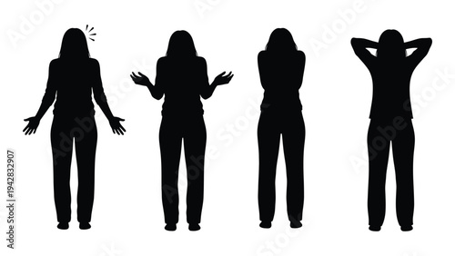 Four silhouettes of women displaying different expressions and body language