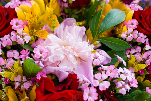 Photography Colorful mixed flower bouquet, exquisite garden and wildflowers, still life deta