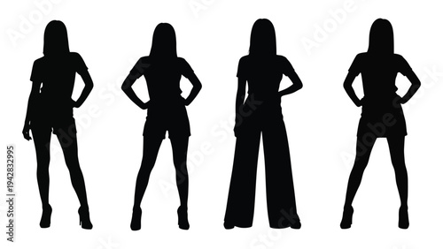 Silhouettes of five women standing in a row facing forward