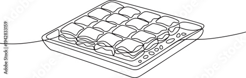 sweet baklava tray people help give ramadan eid celebration homemade turkey traditional dessert line art. one line Icon drawing