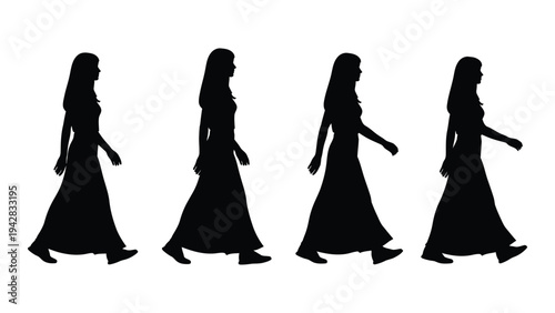Four women walking in silhouette showcasing different stages of a stride