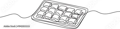 sweet baklava tray people help give ramadan eid celebration homemade turkey traditional dessert line art. one line Icon drawing
