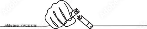 Concept of human hand breaking cigarette in hand. the person who made the decision to quit smoking drawing style. one line Icon drawing