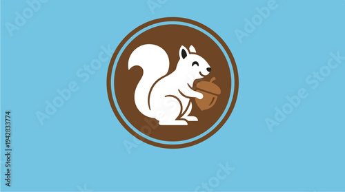 Cute White Squirrel Holding an Acorn Icon.