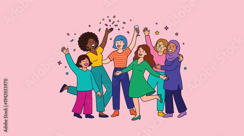 Diverse Group of Women Celebrating Together with Confetti 1.