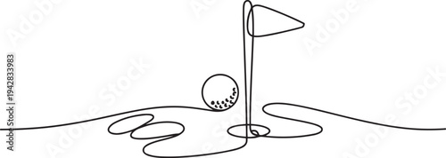 golf sport activity ball hole flag green field one line art design. one line Icon drawing