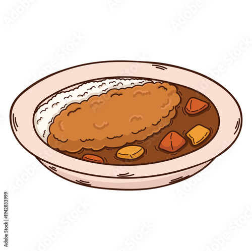 Illustration of japanese curry and chicken katsu or fried chicken spicy and typical japanese food