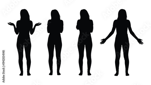 Four female silhouettes displaying various open handed poses against a white background