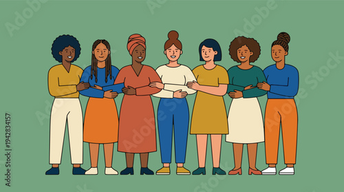 Diverse Group of Women Standing Together Arm in Arm.