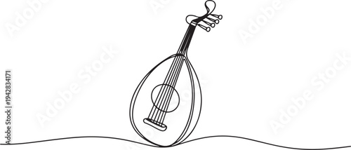 oud old traditional instrument drawing. one line Icon drawing