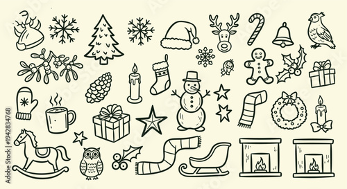 Christmas Doodles Collection Festive Hand Drawn Icons Set