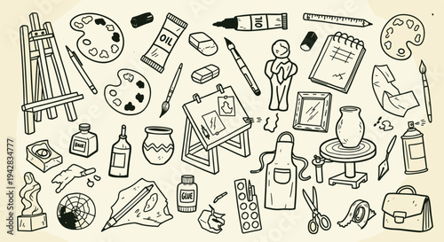Art supplies and creative tools collection doodle sketch