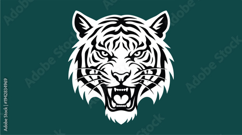 Fierce Tiger Head Illustration with Intense Gaze.