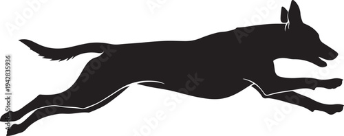 white background running dog black silhouette vector.