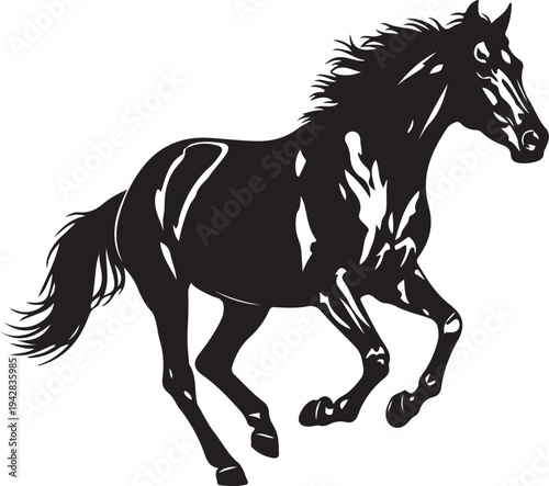 white background running horse black silhouette vector.