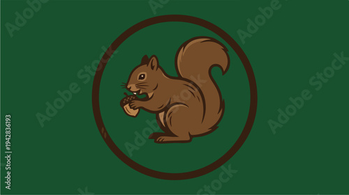 Illustration of a Squirrel Holding an Acorn in a Circle.