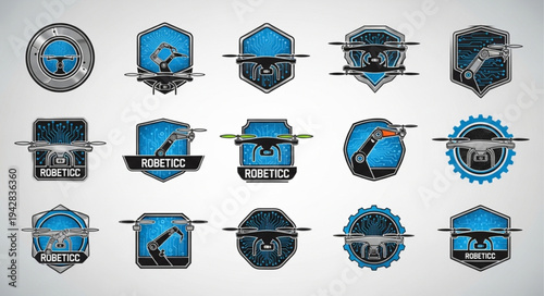 Collection of Blue Shield Emblems and Badges with Various Designs.