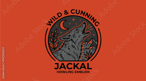 Jackal Howling Emblem Wild Cunning Nature Scene.