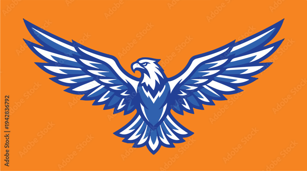 Fototapeta premium Majestic Blue Eagle Spreading Wings on Orange Background 1.