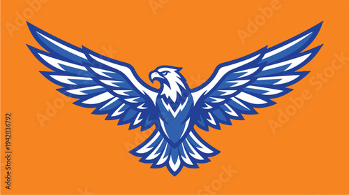 Majestic Blue Eagle Spreading Wings on Orange Background 1.