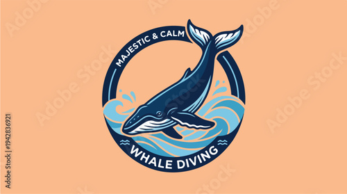 Majestic Whale Diving Logo Design.