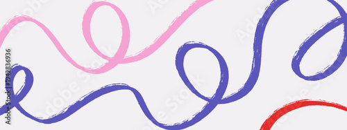 Brush doodle crayon and stroke line curve with squiggle sketch pencil. Charcoal chalk graphic and curvy spiral abstract with wavy banner background. Cable brush drawn and border stroke chaotic.