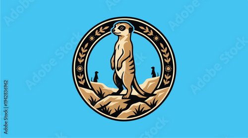 Meerkat Standing Guard on Sandy Dune with Desert Landscape.