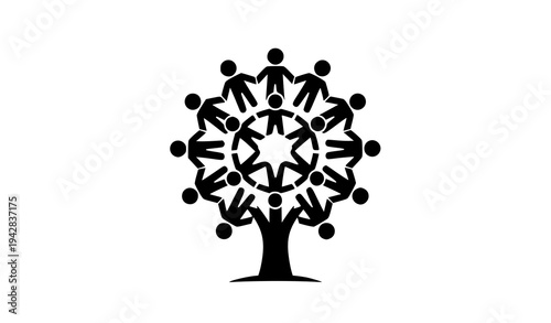 People forming tree logo vector symbol for community unity teamwork and social organization concept