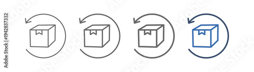 
outline icon set return with box design and return arrow inwards