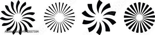 hand drawn circular burst beam black icon set vector illustration design art