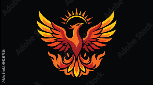Phoenix Rising from Flames Emblem.