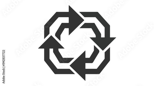 Recycling symbol with arrows in a circular motion.