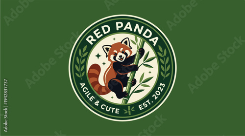 Red Panda Logo Design with Bamboo and Stars.