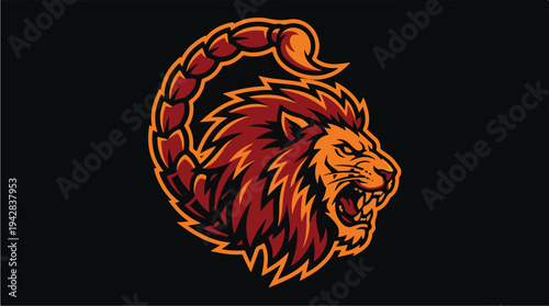 Scorpion Lion Hybrid Mythical Creature Fierce Roaring Mascot.