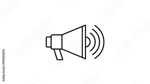 Simple Line Art Icon of a Megaphone Emitting Sound Waves.