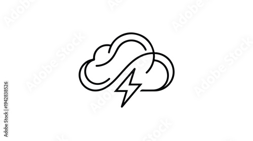 Simple Line Art Icon of a Storm Cloud with Lightning Bolt.