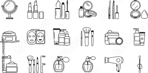 Hair salon tools silhouette icon set. Hairstyling, beauty salon equipment icons collection