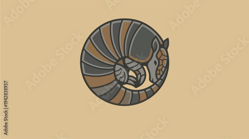 Stylized Armadillo Curled in a Circle Logo Design.