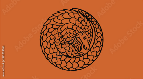 Stylized Illustration of a Pangolin Curled Up.
