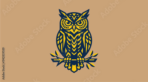 Stylized Owl Illustration Sitting on a Branch.