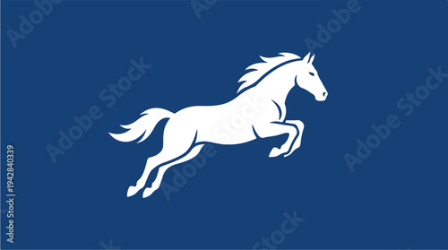 White Horse Galloping on a Blue Background.