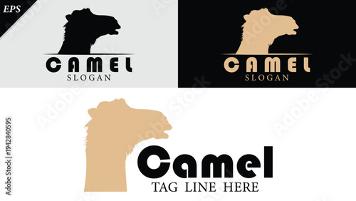 Camel Silhouette icon with logo text. Simple vector illustration, black big camel logo icon, big camels strong power, camels sign and symbol nature. Ideal for logos, branding, icons, logo design use