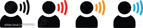 Person Speaking Icon Set Vector Illustration, Human Talking Symbol with Sound Waves, Communication Voice Signal Icons Collection Isolated on White Background